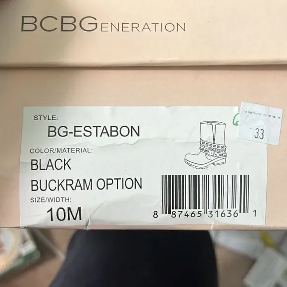 BCBG Leather Buckram Option HEELED LOW BOOTS w/studs & buckles like new - Picture 7 of 7